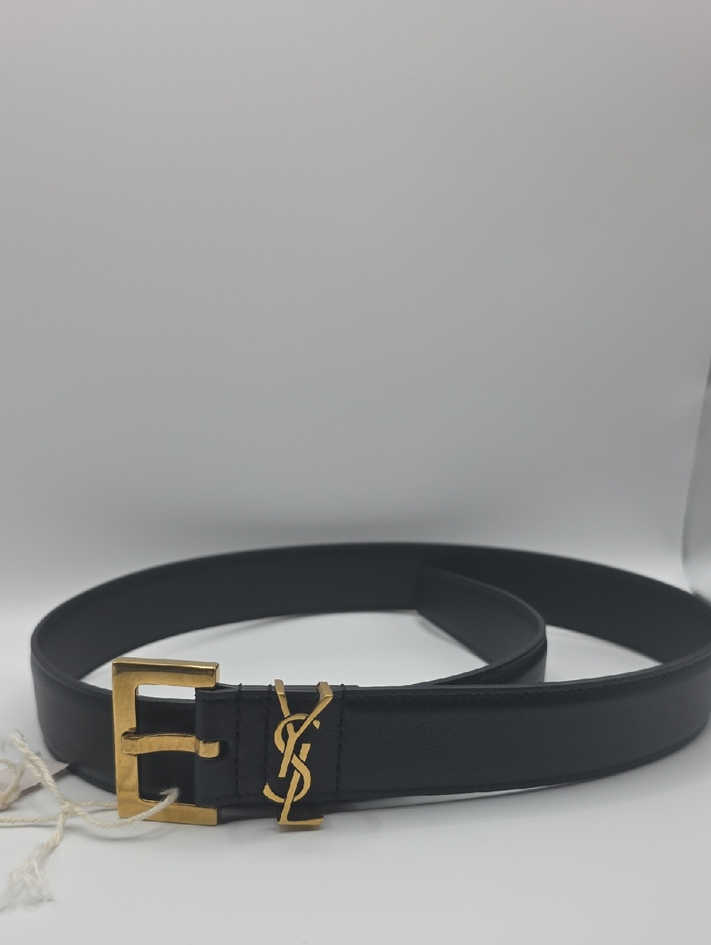 Yves Saint Laurent Black Leather Belt with Gold YSL Accent